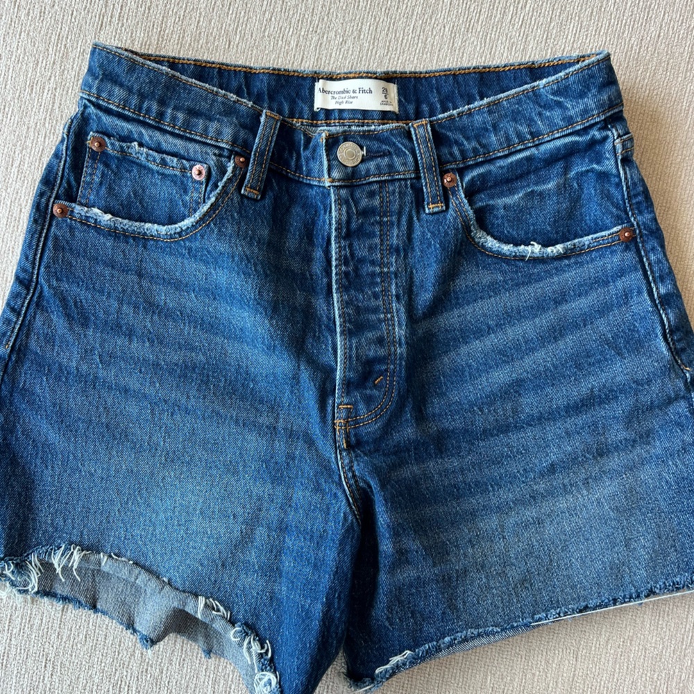 Abercrombie & Fitch High Rise Dad Shorts Blue Denim Jeans